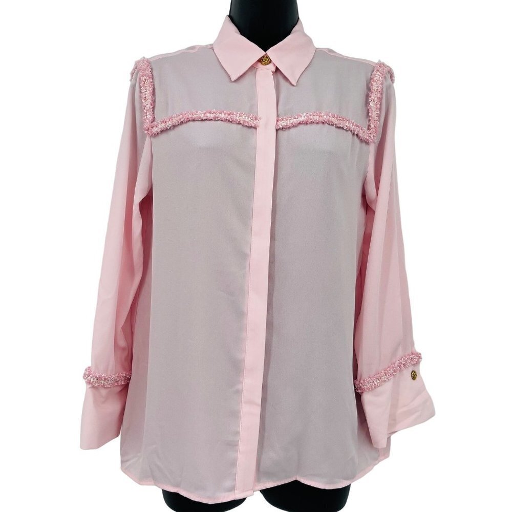 New Zara Women's Textured Combination Button Front Shirt Size XS Pink